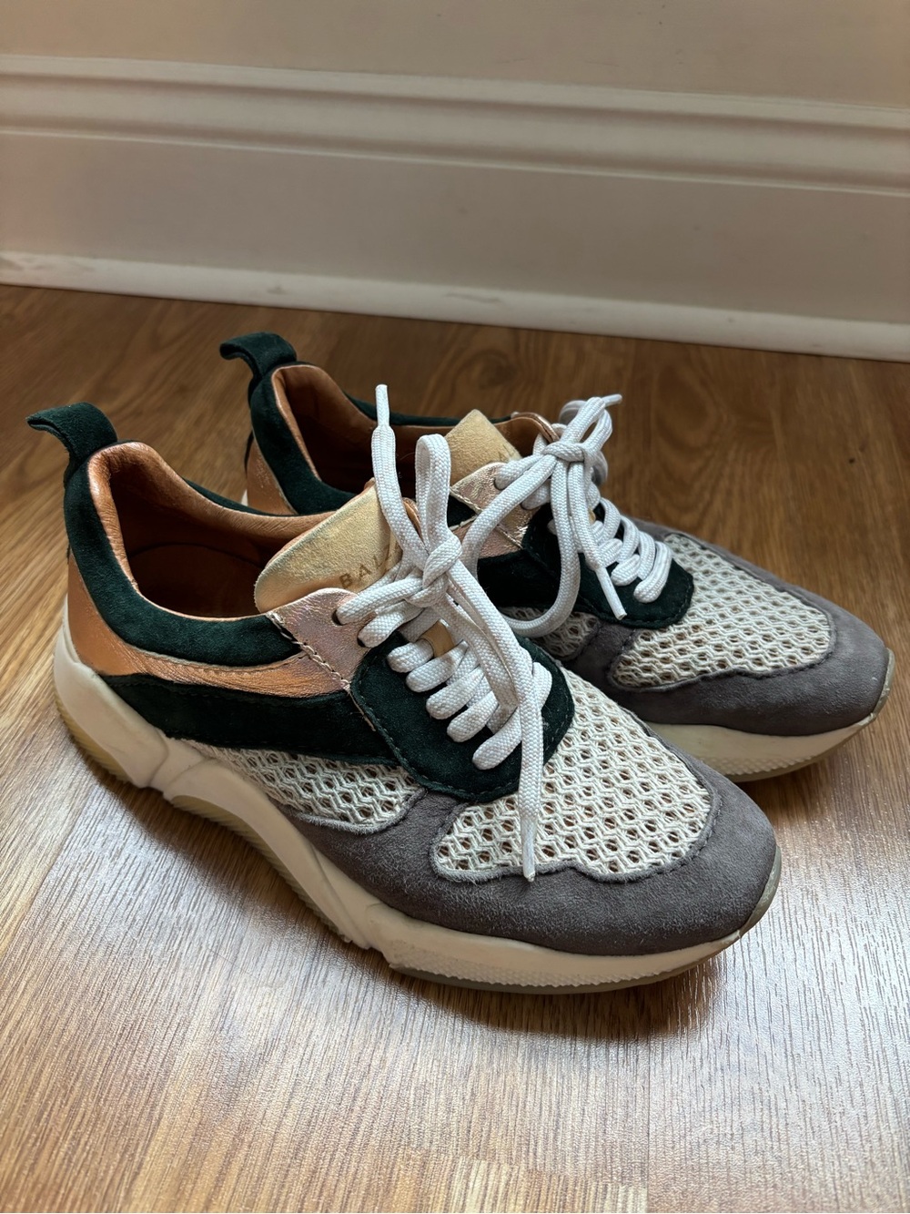 Balzac Paris Mesh & Suede Sneakers with Forest Green Accents 36